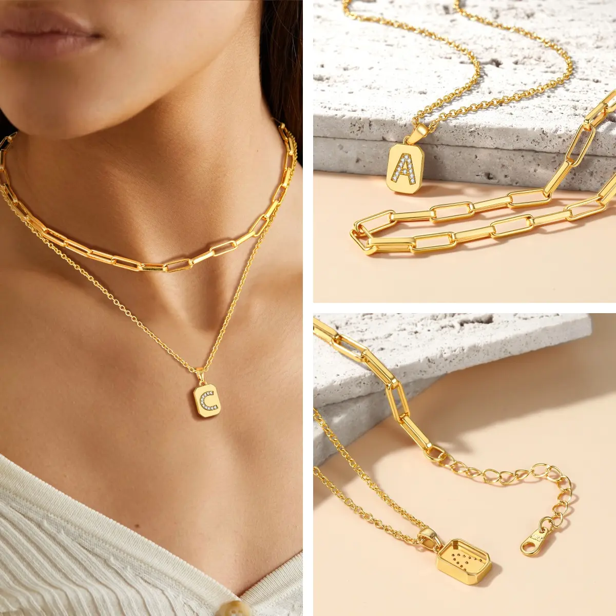 FindChic A-Z 26 Letters Double Layer Choker Necklace Set Alphabet Initial Name Lariat Chain Minimalist Pendant Seperated Chain Everyday Jewelry For Women FindChic A-Z 26 Letters Double Layer Choker Necklace Set Alphabet Initial Name Lariat Chain Minimalist Pendant Seperated Chain Everyday Jewelry For Women
