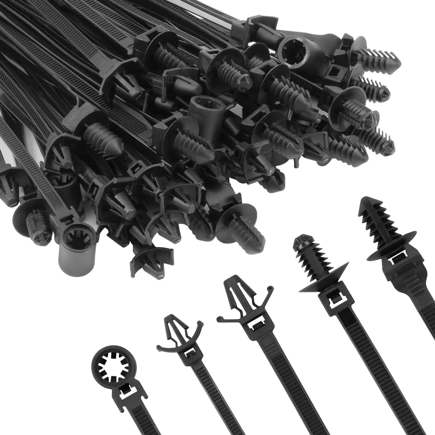GJANSH 160 PCS Push Mount Zip Ties, Nylon Car Mount Wire Ties Snap in Cable Zip Ties, Black Push Mount Cable Ties Automotive Zip Ties Fastener Wire Harness Clips for Wire Tying