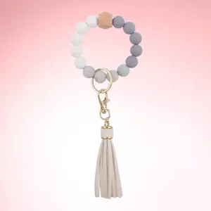 Beaded Keychain Bracelet with Tassel woman key