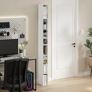 FULDA 10-Tier Stackable Bookshelf, Space-Saving Indoor Storage Shelf (9.2x5.9x78.7 in), for Living Room & Home Office, White