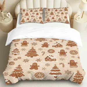 3PCS Decorative Duvet Cover Set, 1 Duvet+2 Pillowcases(Without filler), Gingerbread Christmas Tree Snowflake House theme, Christmas bedding set, Holiday Cozy Warm Suitable for decoration Bedroom Living Room Guest Room Hotel