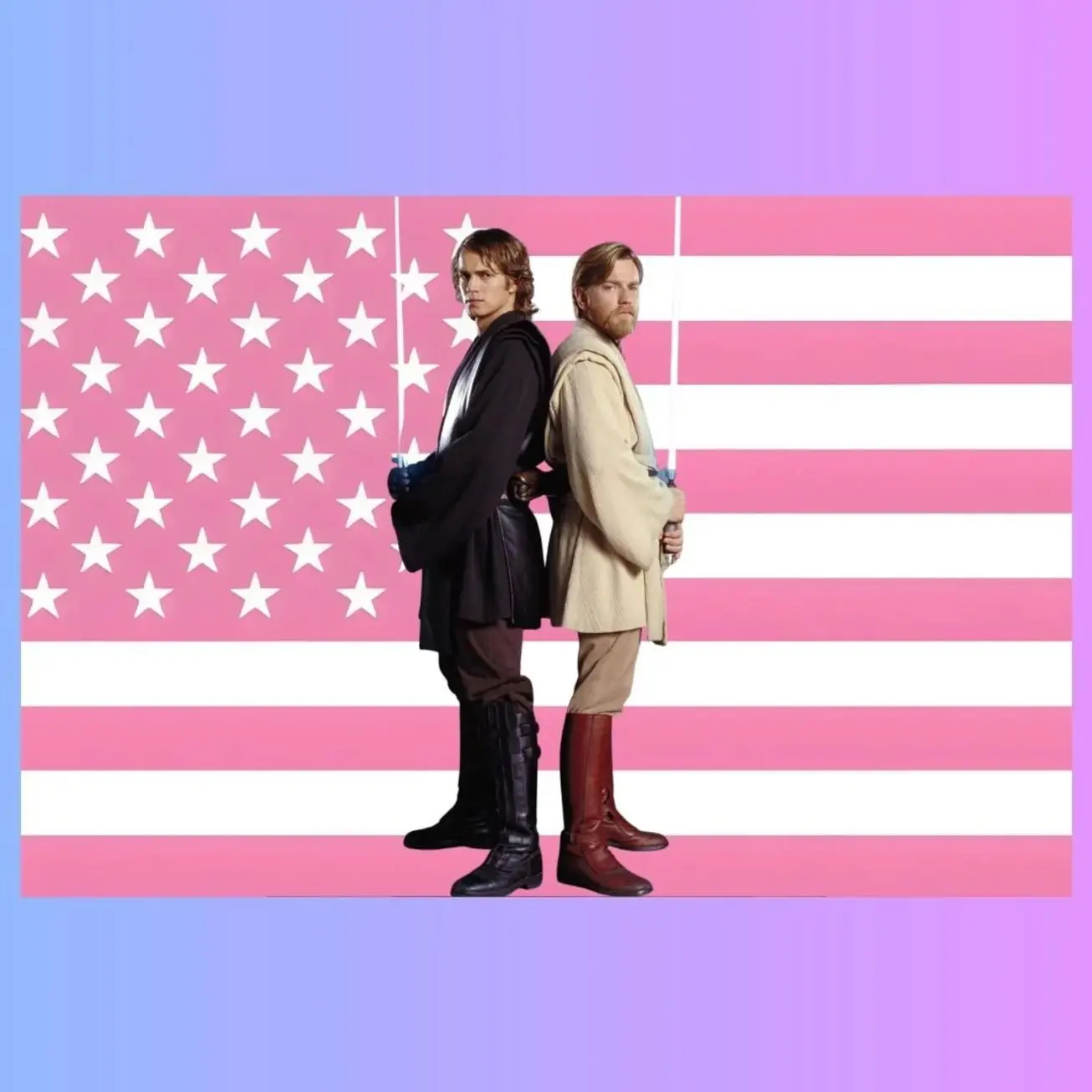 Anakin & Obi-Wan Pink American Flag Tapestry – Sci Fi Duo Wall Art | Aesthetic Pink Flag | Galaxy Fan Decor | Movie Room Gift