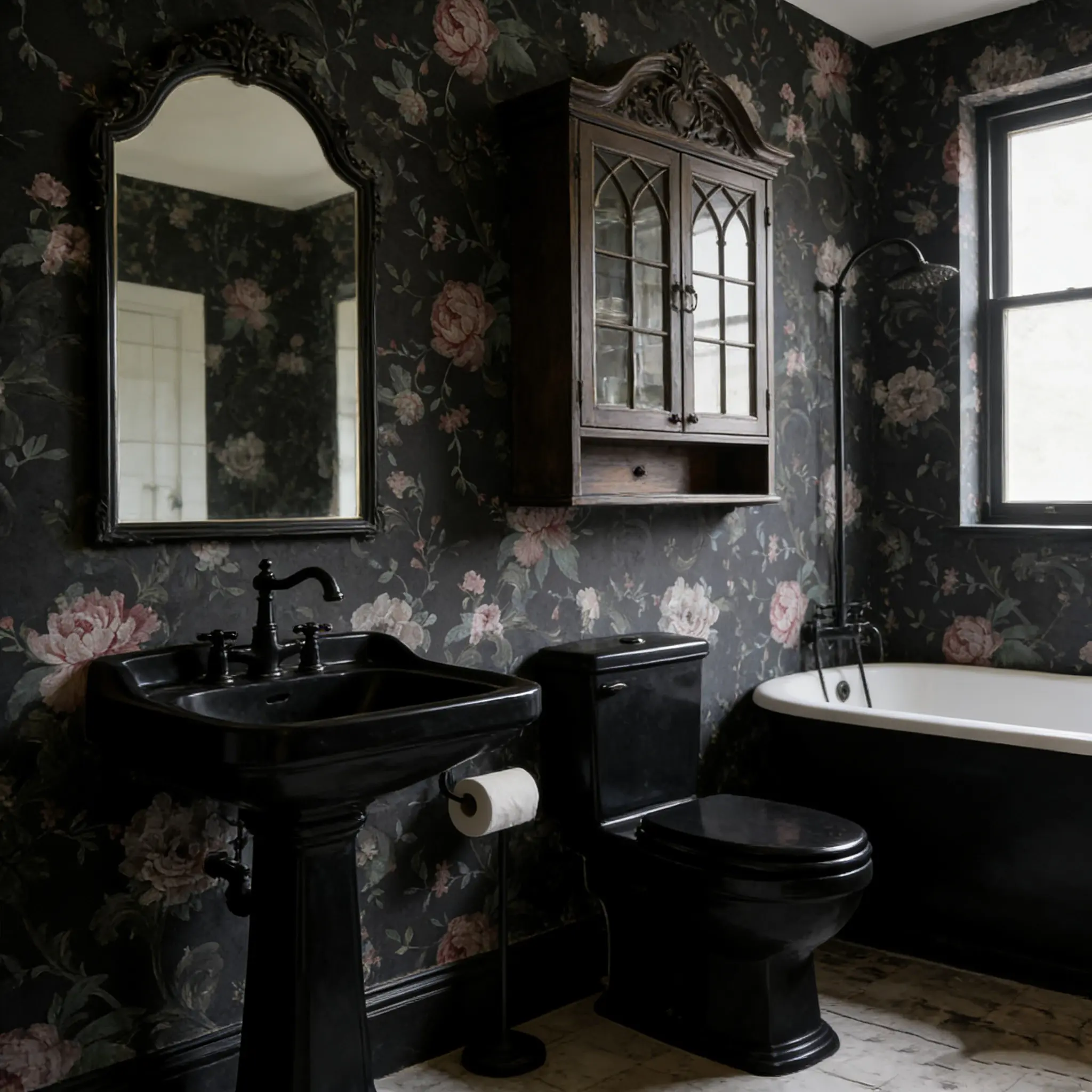Rose Background Vintage Floral Self-Adhesive Decorative Wallpaper 44cmx300cm, Washable Seamless Decor for Living Room Bedroom Bathroom