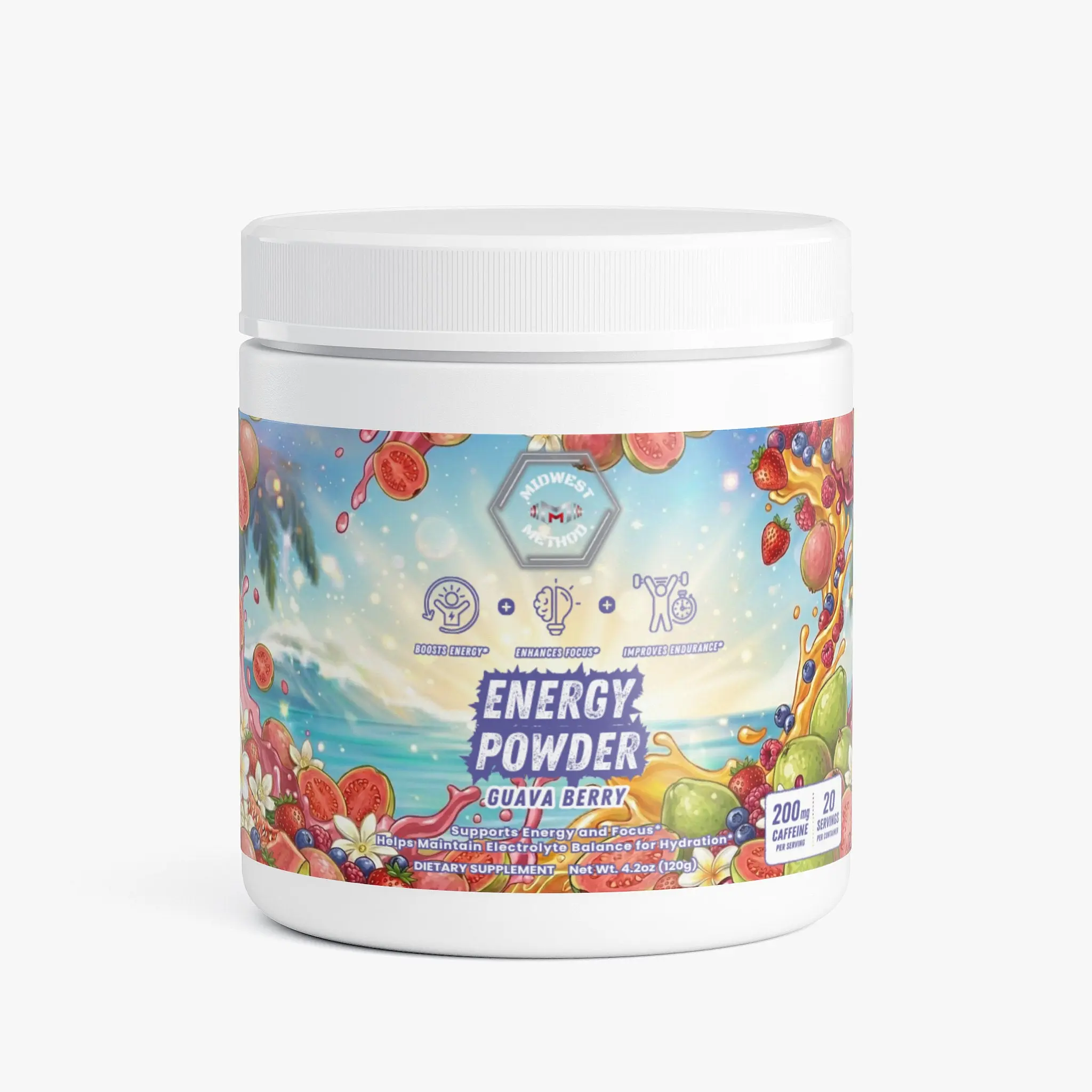Midwest Method Energy Powder - Guava Berry | 200mg Caffeine | 20 Servings