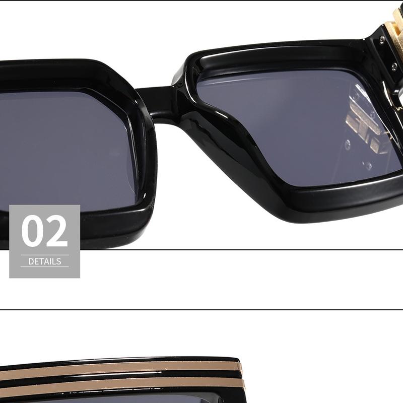 Oversized Fashion Luxury Brand Style Sunglasses, 100% UV Protection, Thick Square Frame, Women Unisex, Black and Gold Color Combination and Black on Black