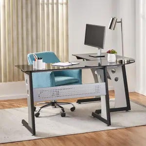 [Bellemave]L SHAPE GLASS OFFICE DESK
