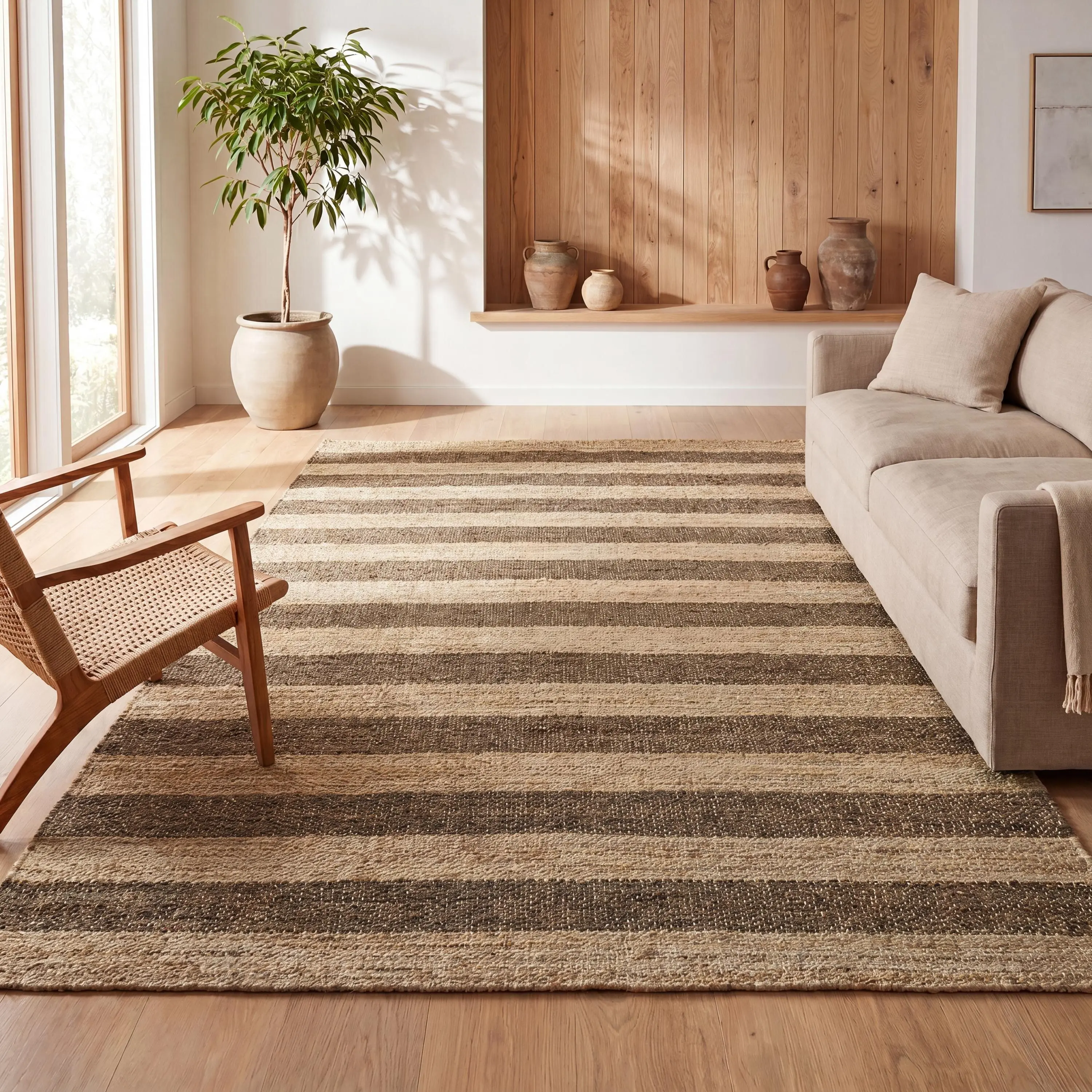 Jayden Rustic Farmhouse Woven Jute Stripe Area Rug Jayden Rustic Farmhouse Woven Jute Stripe Area Rug