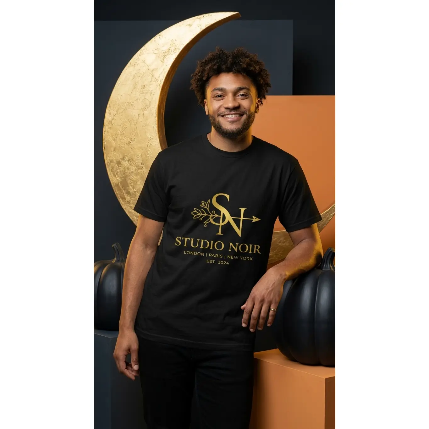 Studio Noir Luxury Gold Logo T-Shirt | Premium Unisex Fashion Tee | Minimalist Designer Streetwear | Soft Cotton Graphic Shirt