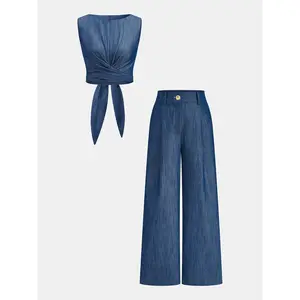 Cross-Tie Crop Top & Wide-Leg Pants Set