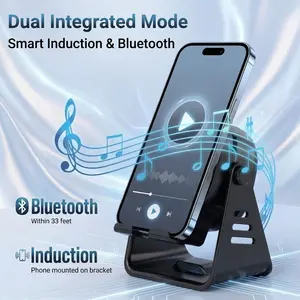 Wireless Induction Audio Speaker Stand, Bluetooth Speaker 5 in 1 Cellphone Holder, 500mAh Rechargeable Emergency Power Bank,360° Adjustable Mobile Tablet Stand with Colorful Ambient Light Gifts for Men Women Mothersdaygift Bluetooth