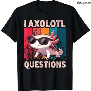 Axolotl Questions Retro Graphic T-Shirt for Boys Girls Summer Casual Short Sleeve Crew Neck Soft Stretch Cotton Printed Tee