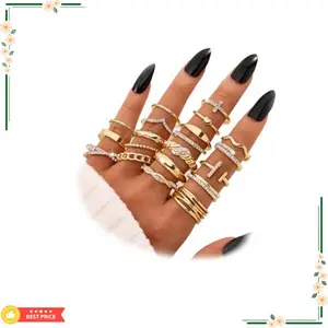 KISS WIFE Gold Knuckle Rings Set for Women, Dainty Simple Trendy Cute Stackable Finger Rings Pack, Stacking Layering on Thumb and Knuckle, Mixed Size