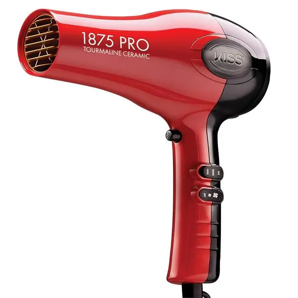 Kiss 1875 Watt Pro Tourmaline Ceramic Hair Dryer, Styling Edition, 3 Heat Settings, 2 Speed Settings, Cool Shot Button, 7 Blow Dryer Accessories Included, 2-Year Warranty - Red