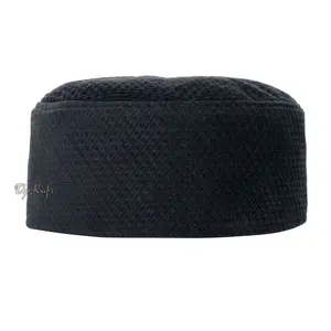 Black Smooth Velvet Semi-Stiff Kufi Hat Turkish Takke Prayer Cap