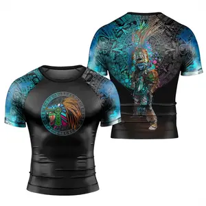 BattleFitGear Aztec Jaguar Warrior | Men's Short Sleeve Rash Guard | BJJ & Fitness Rash Guard | Baselayer Compression Shirt for Jiu Jitsu & MMA