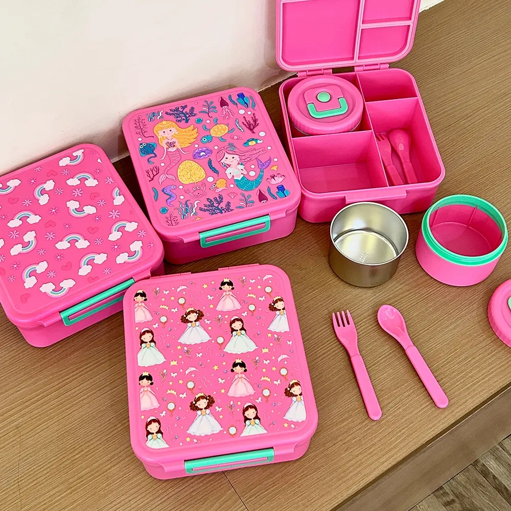Cute Single Layer Plastic Lunch Box, Meal Prep Lunch Box for Kids, Square Insulated Microwavable Bento Box with Compartments, Sealed Soup Bowl, Student Meal Container