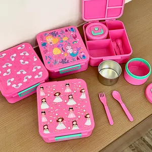Cute Single Layer Plastic Lunch Box for Kids, Square Insulated Microwavable Bento Box with Compartments, Sealed Soup Bowl, Student Meal Container