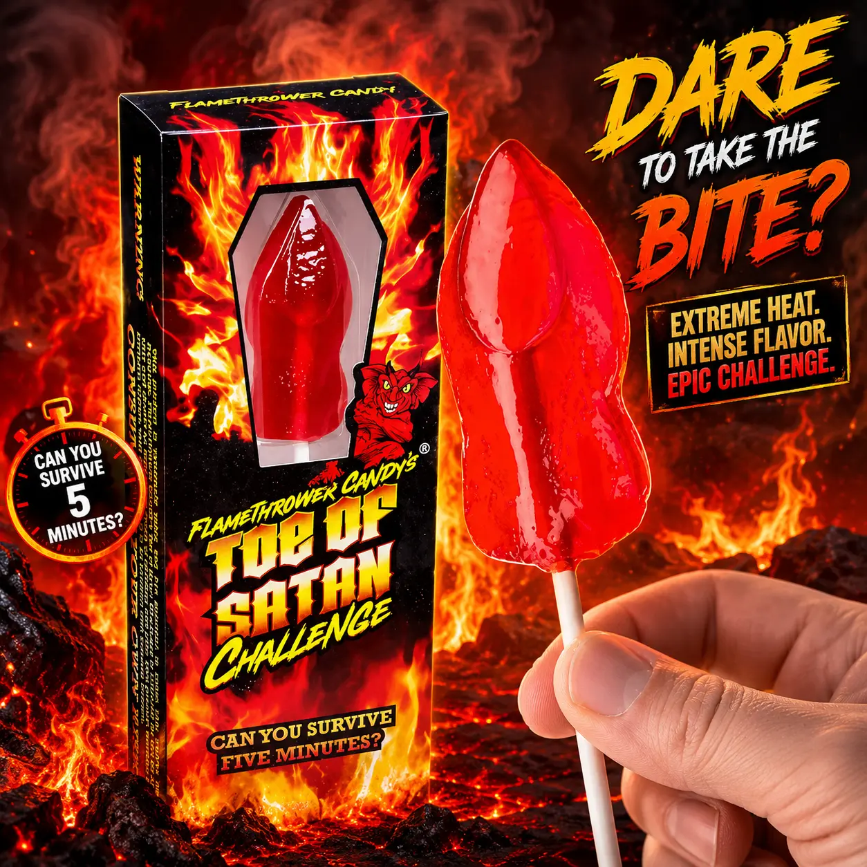 Flamethrower Candy's Toe of Satan Challenge Lollipop Flamethrower Candy's Toe of Satan Challenge Lollipop