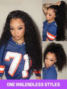 Glueless Wigs Water Curly Lace Front Wigs Water Wave Wig Put On Go Ear-To-Ear Lace Front Human Hair Wig 200% Density Glueless Pre-Plucked Lace Natural Color Curly Wigs For Women