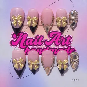 Delicatething Y2K Style Stylish Acrylic Nails Set of 10 with Accents, Available in 3 Sizes S M L, Handmade Elegant Design for Parties and Gifts