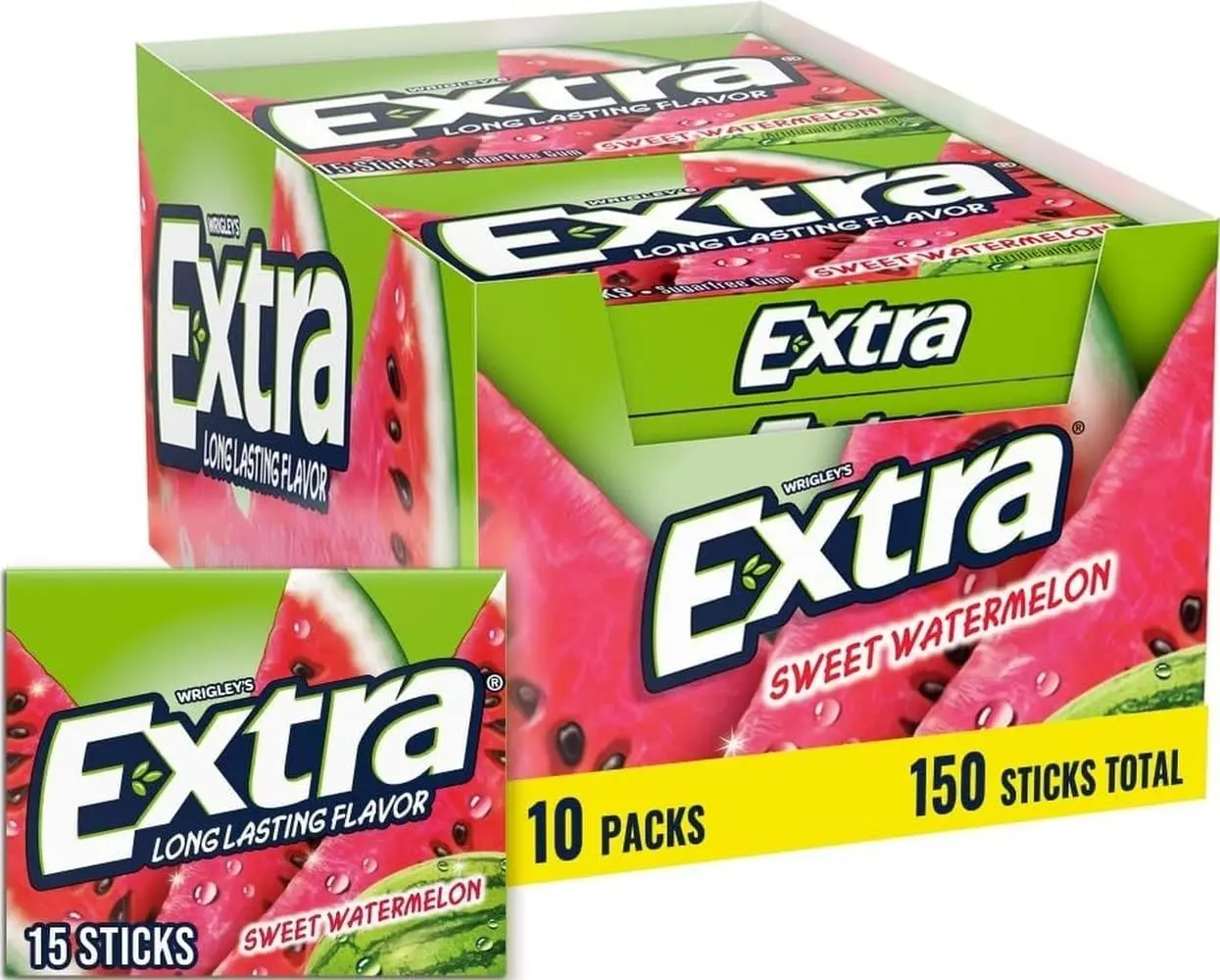 EXTRA Gum Polar Ice, Sugarfree Mint Chewing Gum Bulk Pack, 15 Ct, 10 Pack | Long Lasting Cool Mint Flavor for Fresh Breath, Individually Wrapped Bulk Packs for Sharing, Great for School, Work, Travel