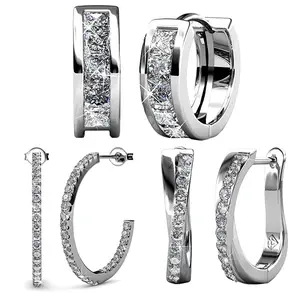 Cate & Chloe Earrings Pack of 3 - Giselle, Amaya, Rosalyn Hoops White Gold Plated Earrings