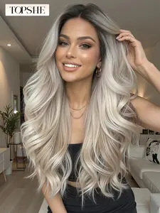 Gradient Gold Lace Front Wig Cap, 13x6 Inch Natural Style Soft Waves No Glue Glueless Lace Frontal High-Quality Synthetic Hair for Daily Wear Fashion Look