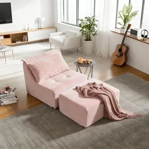 Cozy Corduroy Modular Lazy Sofa & Ottoman Set – Small Space Lounge Essential