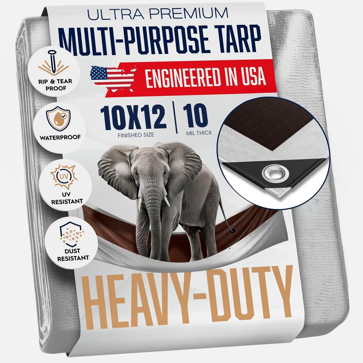 10x12 Heavy Duty Tarp, 10 Mil Thick, ,  & Fade Resistant, High Durability, UV Treated, Grommets Every 18 Inches. (/Brown - Reversible) (10 x 12 )