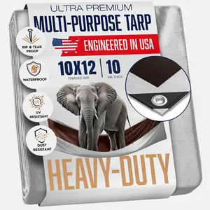 10x12 Heavy Duty Tarp, 10 Mil Thick, ,  & Fade Resistant, High Durability, UV Treated, Grommets Every 18 Inches. (/Brown - Reversible) (10 x 12 )
