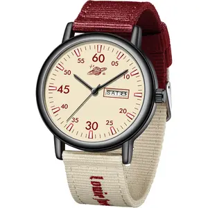 Fashion Quartz Watch Stainless Steel Analog Watches Day-Date Display  Luminous Wrist Watch for Men/Women, Beige/White Dials, Nylon Band