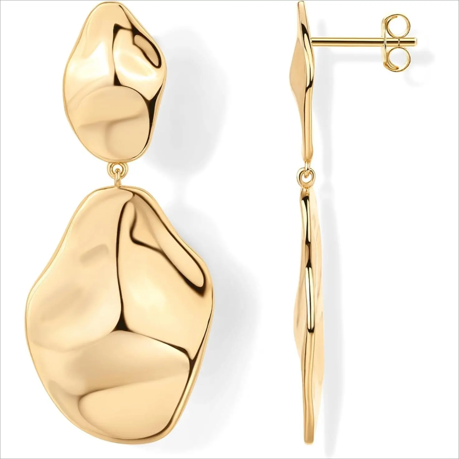 FUNRUN 14K Gold Plated Teardrop Dangle Earrings | Hypoallergenic Statement Earrings with 925 Sterling Silver Posts