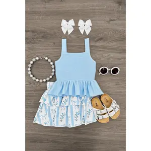 Blue Floral Bows Skirt Set