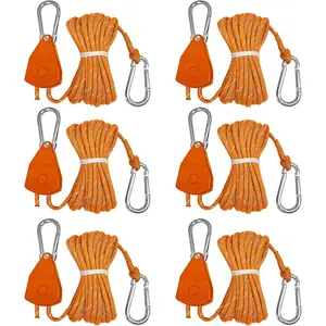 Longer 14ft Retractable Rope Tie Down Ratchet Strap Small Straps Mini Rope Cam Lock Tent Canopy Tie Down Adjustable Outdoor Windproof Tightener Tensioner Hanger Grow Light 6 Pack 1/8"