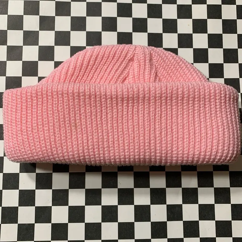 Baby Pink Fisherman Beanie - Short Fitting Street Style Beanie for Men, Designed to Cover Crown Above Ears, Knitted Hat