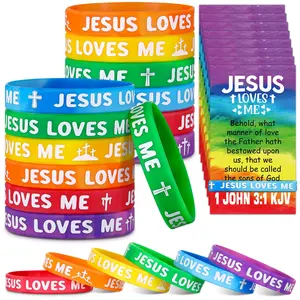 30 Sets Jesus Loves Me Silicone Wristbands with Scripture Cards for Valentine's Day Christian Rubber Bracelets Cross Motivational Faith Wristbands for Students Teens Church Groups Sunday School Back to School Classroom Rewards Non Candy Gifts