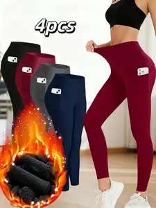 4-piece pocket long pants in thin fleece style, women's autumn pocket long pants, fitness yoga long pants in thin fleece style, home casual long pants, women's autumn thin fleece yoga long pants