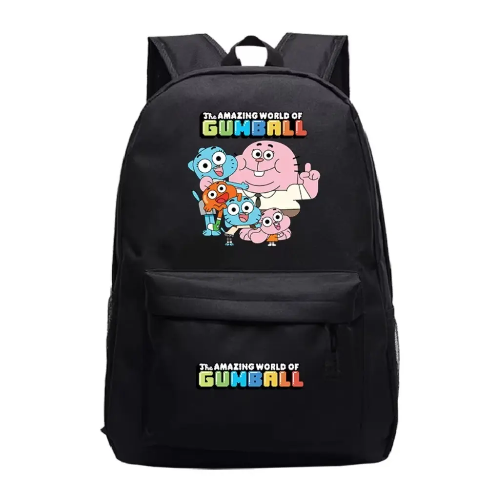 Nylon Backpack with The Amazing World of Gumball Prints Cartoon Anime School Bag Large Capacity