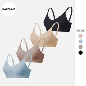 KatchMe Women's Soft Solid Seamless Adjustable Strap Wirefree Push-Up Bra, Non-Wired 3/4Coverage Bra, Suitable for All Seasons, Breathable Bralette Womenswear Underwear Lady Comfort
