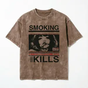 Smoking Kills Retro Manga Style Graphic T-Shirt, Cotton Tee,Washed T-shirt