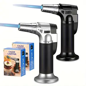 Kitchen Butane Gas Lighter with Safety Lock, Windproof Torch Lighter with Adjustable Flame Size, Suitable for Candles, Fireplaces, Bonfires, Camping, BBQ (Butane Not Included)