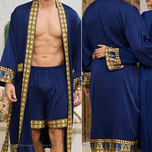 Spring New Men Robe Kimono Bathrobe Gown Baroque Style Silk Satin Sleepwear Home Clothes Loose Casual Loungewear Nightwear Fathersdaygift Menswear Embroidered Fabrics Traditional Belt Classic Flannel Matching Soft Pockets Long Sleeve Suit Straight