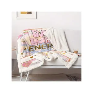 1pc SPRINKLE MESWEET Strawberry Pattern P.Louise BAD Pattern New Double Layer Blanket, Digital Print Flannel Double Layer Blanket, Comfortable And Warm, Birthday Family, Friends, Siblings