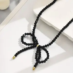 Bow necklace collar, handmade, adjustable size, with different quantities of beads to choose from