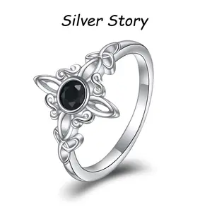 Witchy Celtic Knot 925 Sterling Silver  Zircon Ring - Vintage Gothic Witch Jewelry for Women, Unique Pagan Wiccan Amulet Ring, Handmade Witchcraft Statement Ring, Halloween Gift for Spiritual Girls, Dainty Dark Academia Aesthetic Accessory