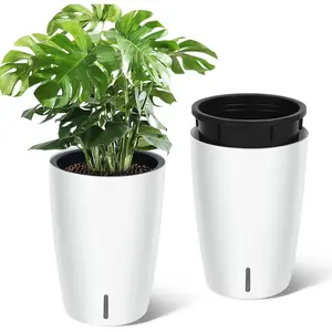 Garvee 16" Tall Self Watering Planters Set of 2, Indoor Outdoor Plant Pots with Built-In Drainage & Water Level Indicator, Modern Flower Pots for Patio, Porch, Living Room, Home Office (White)