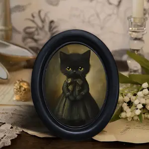 Vintage Cat Lady Oval Frame Wall Decor, Victorian Dress Cat Painting, Dark Academia Bedroom Entryway Ornament, Cat Lover Gift, Vintage Wall Art