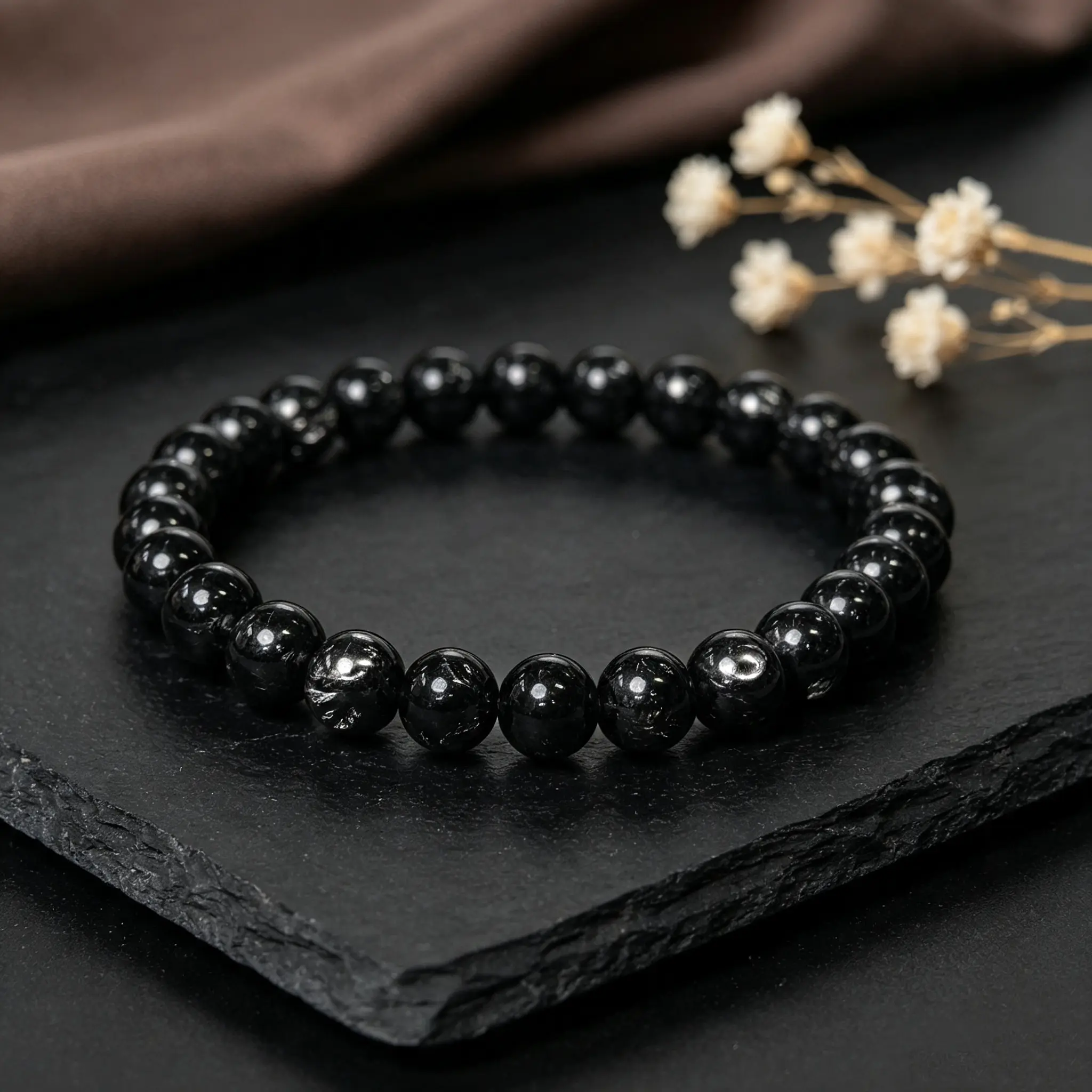 Unisex Natural Black Hair Crystal Bracelet - Versatile Jewelry Accessory Accented with Black Tanzanite