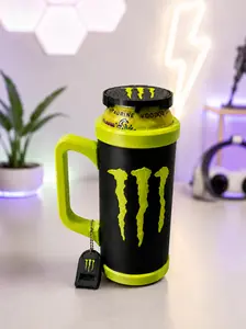 Custom Can Holder with Snack Storage and Lid-KeyChain opener for 16oz Energy Drink (473ml) Cans