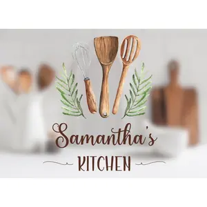 Personalized Glass Cutting Board - Watercolor Kitchen Utensils